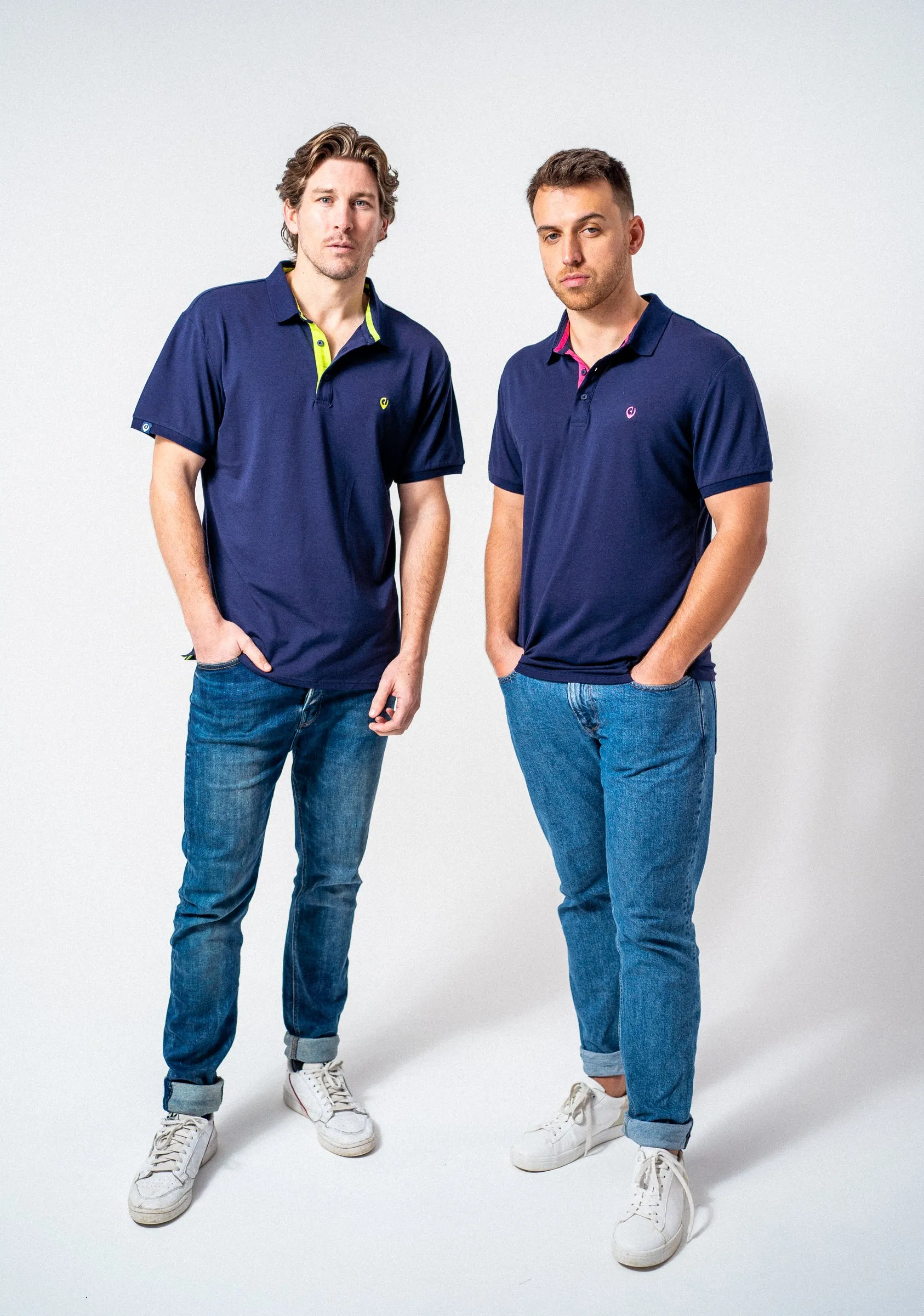 The Dexter Polo - Classic Fit Polo shirt in Navy with Neon Green accents
