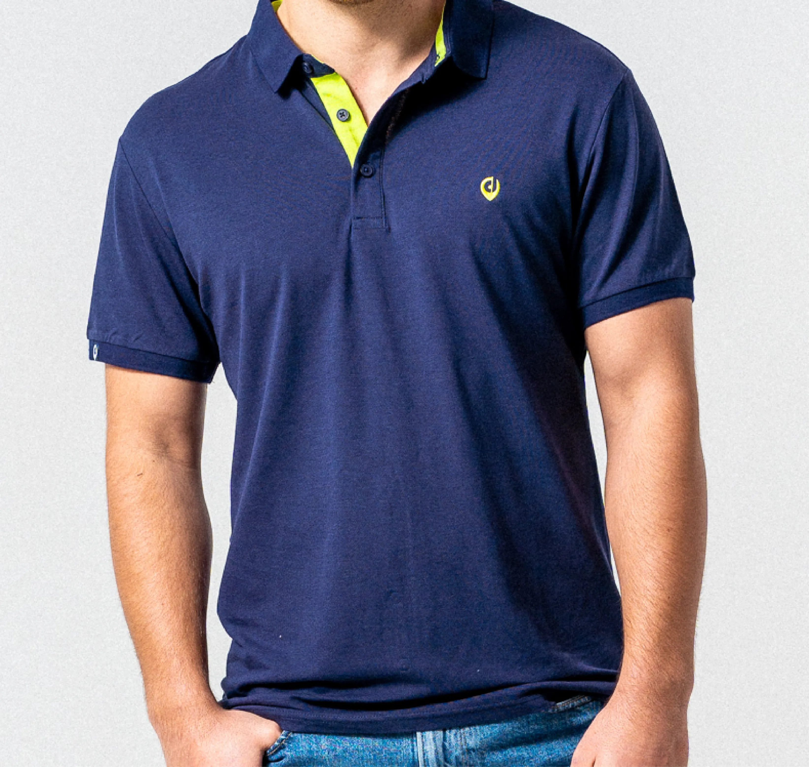 The Dexter Polo - Classic Fit Polo shirt in Navy with Neon Green accents