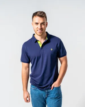 The Dexter Polo - Classic Fit Polo shirt in Navy with Neon Green accents