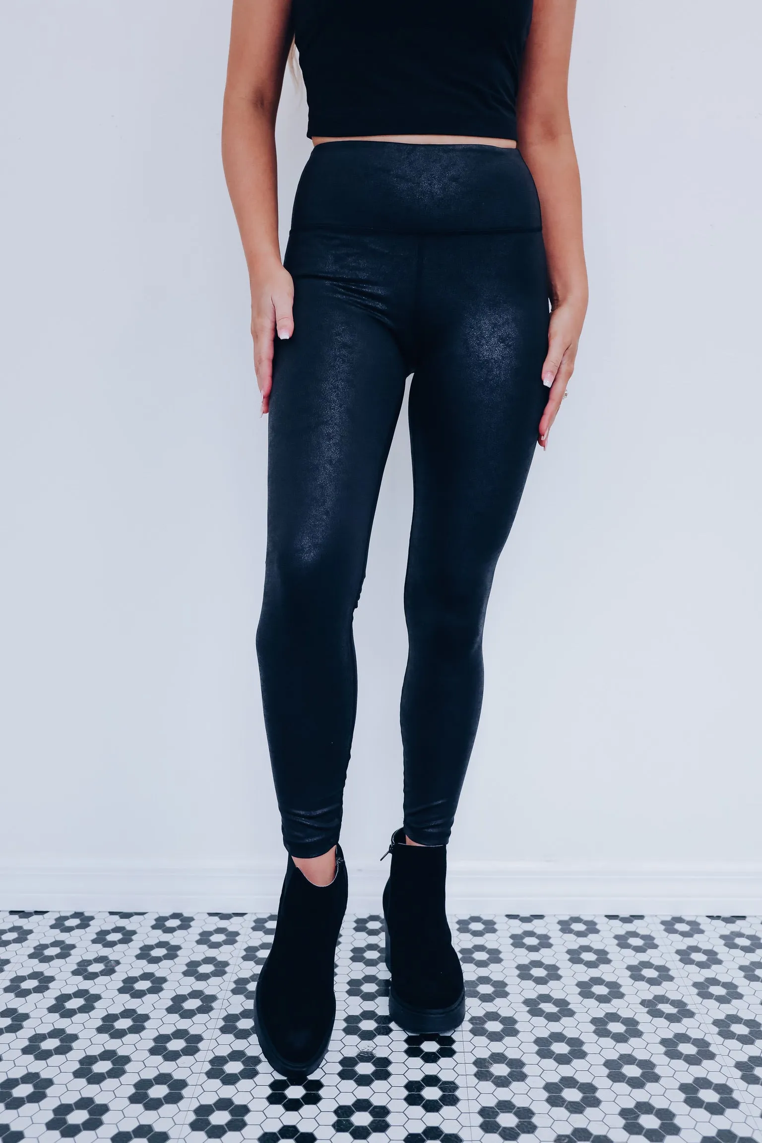 Titus Tummy Control PU Leggings - Black