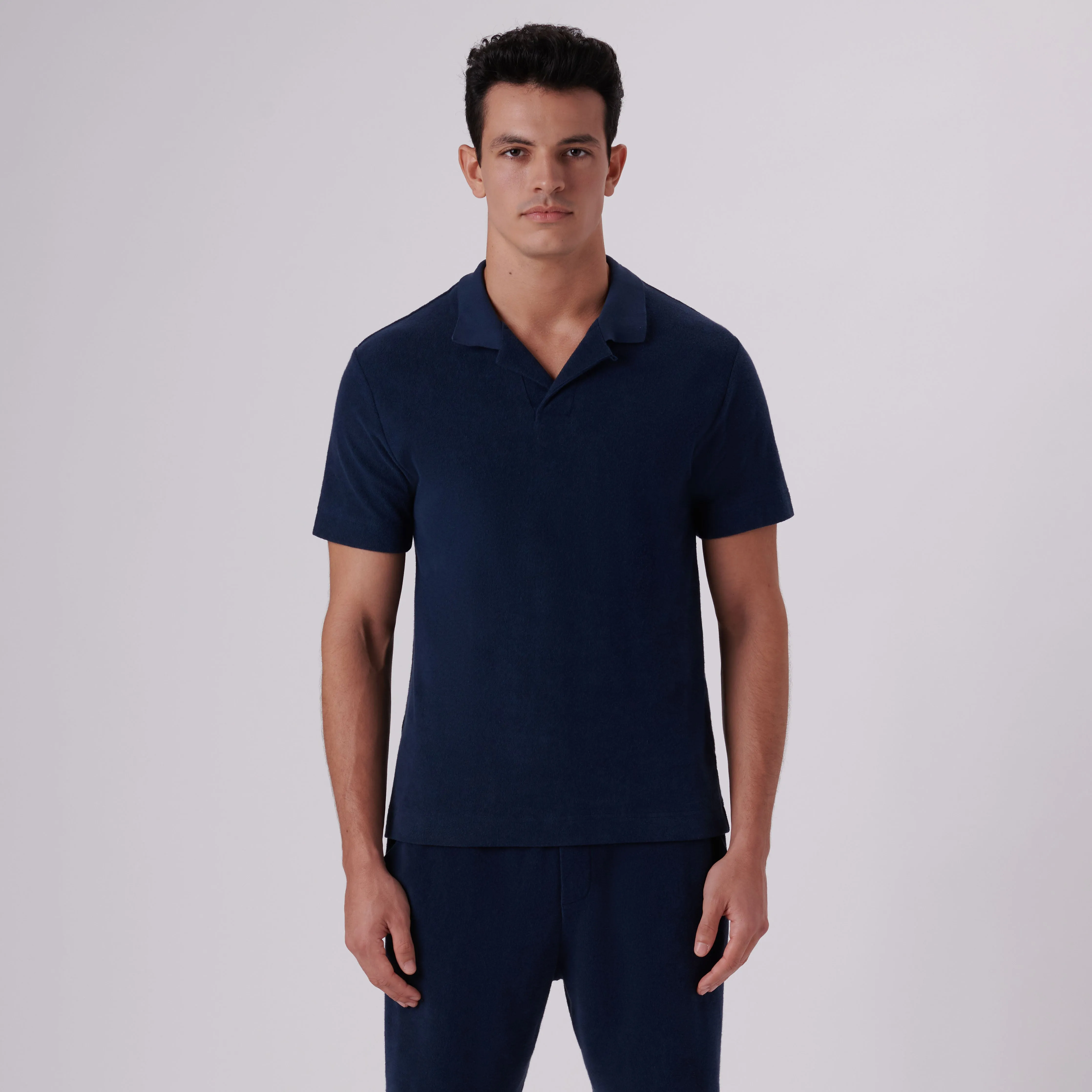 Towelling French Terry Johnny Collar Polo