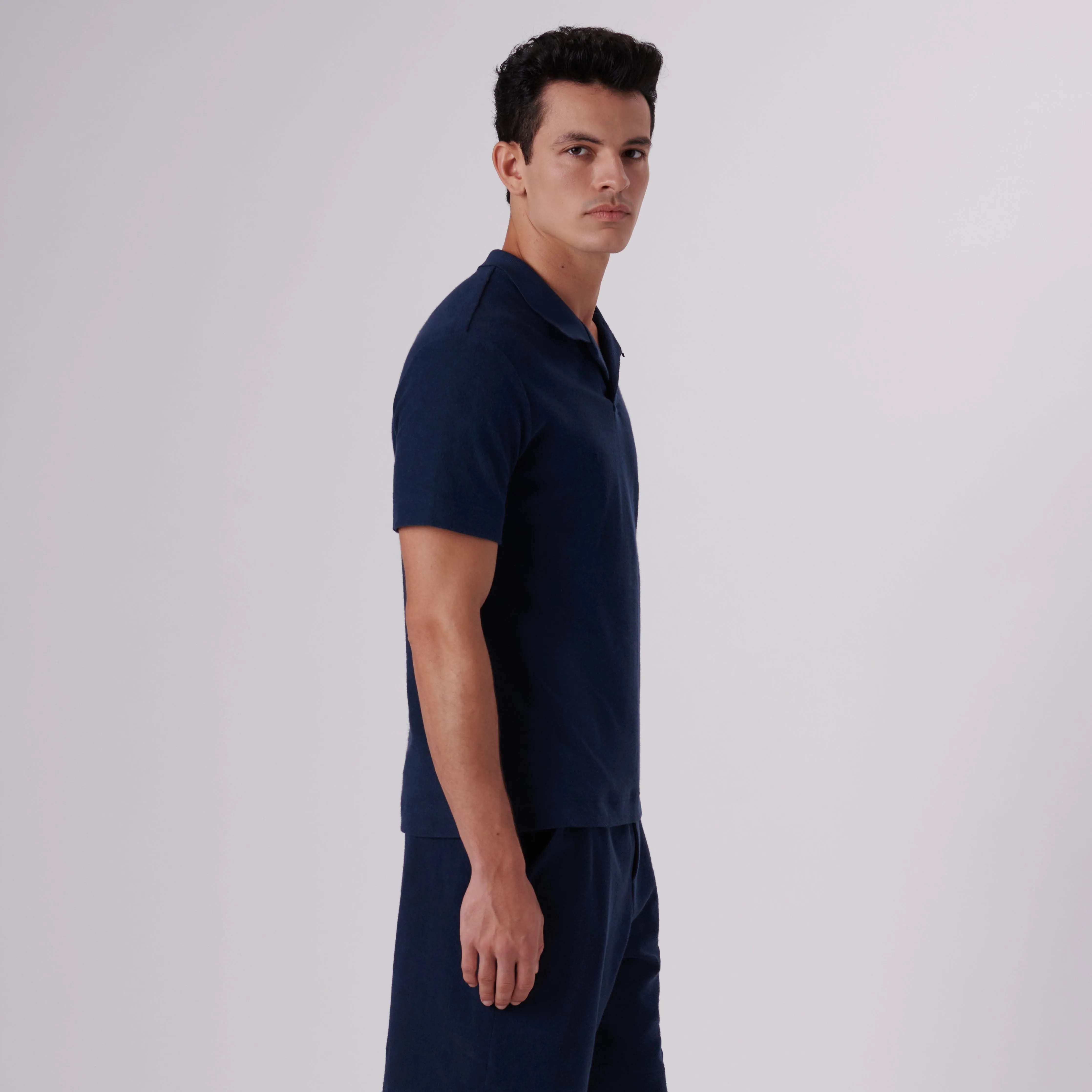 Towelling French Terry Johnny Collar Polo