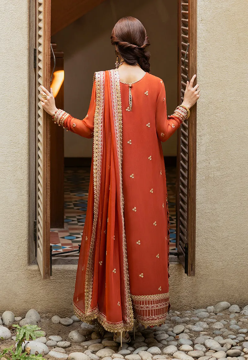 Traditional Pakistani Kameez Salwar Suit in Embroidered Rusty Color