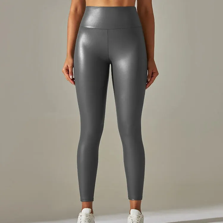Trendy Multi-Color High Waist PU Leather Skinny Leggings for Women