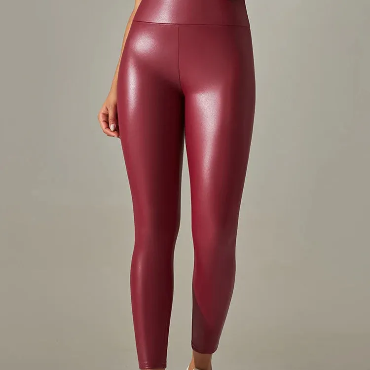 Trendy Multi-Color High Waist PU Leather Skinny Leggings for Women