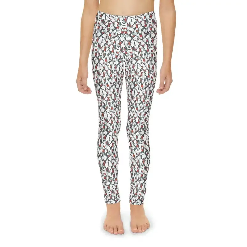 Trendy White Abstract Youth Leggings for Kids