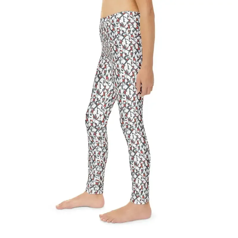 Trendy White Abstract Youth Leggings for Kids