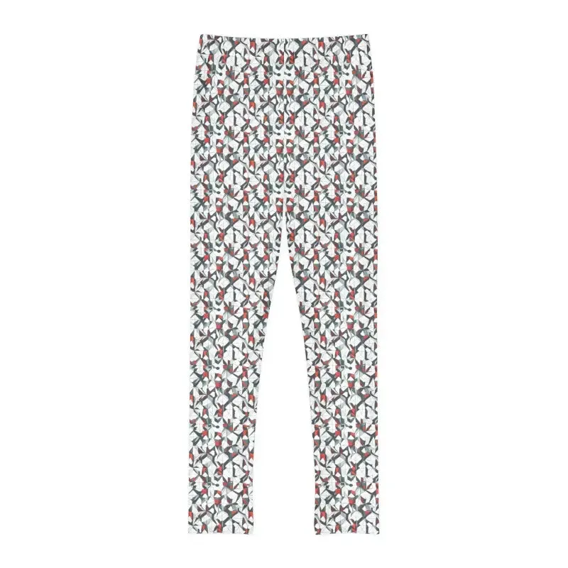 Trendy White Abstract Youth Leggings for Kids