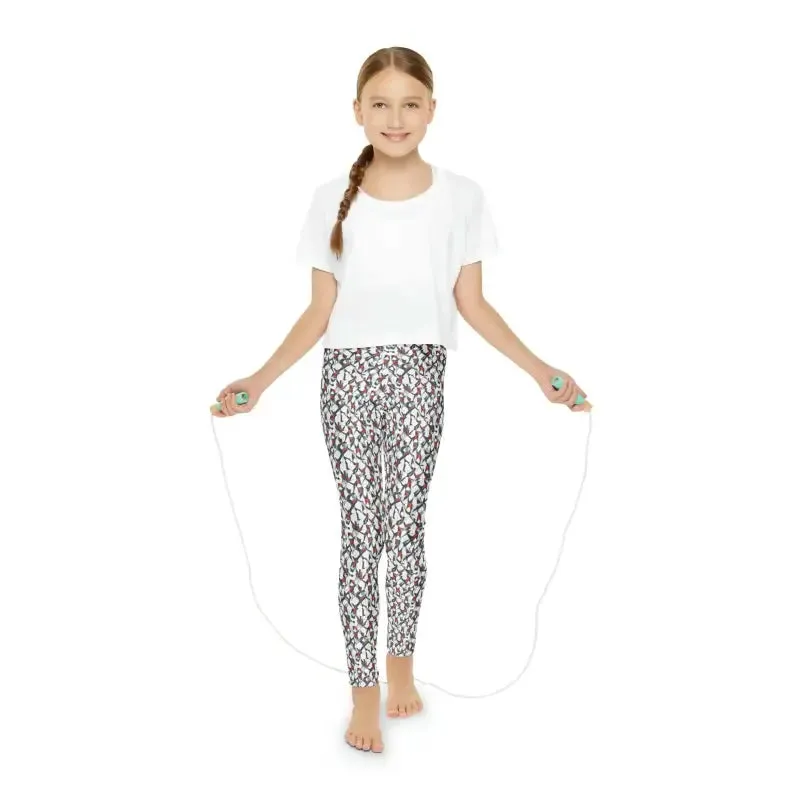 Trendy White Abstract Youth Leggings for Kids