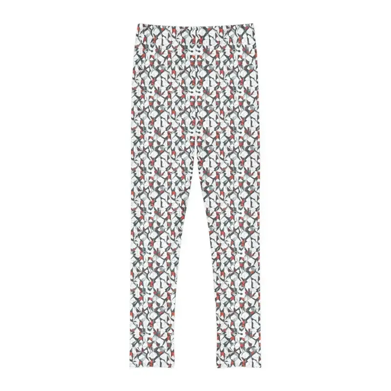 Trendy White Abstract Youth Leggings for Kids