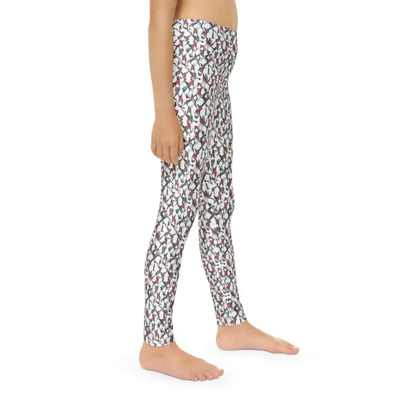 Trendy White Abstract Youth Leggings for Kids