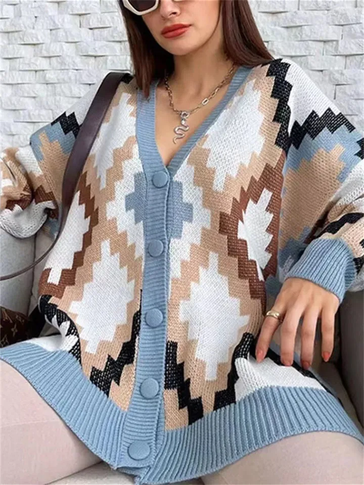 V-neck Casual Comfortable Medium Long Loose Sweater Cardigan