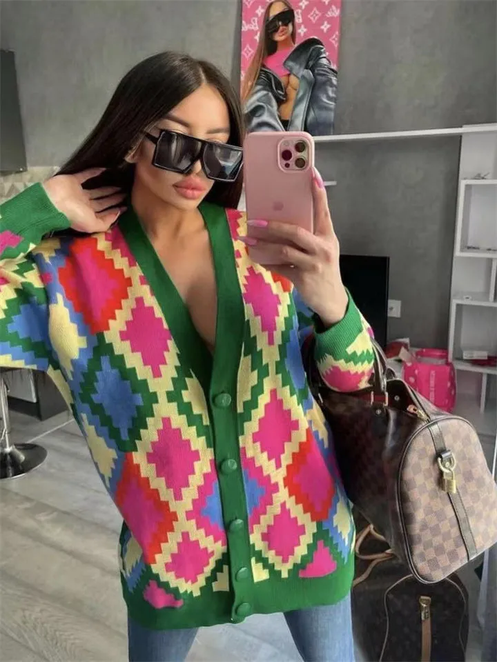 V-neck Casual Comfortable Medium Long Loose Sweater Cardigan