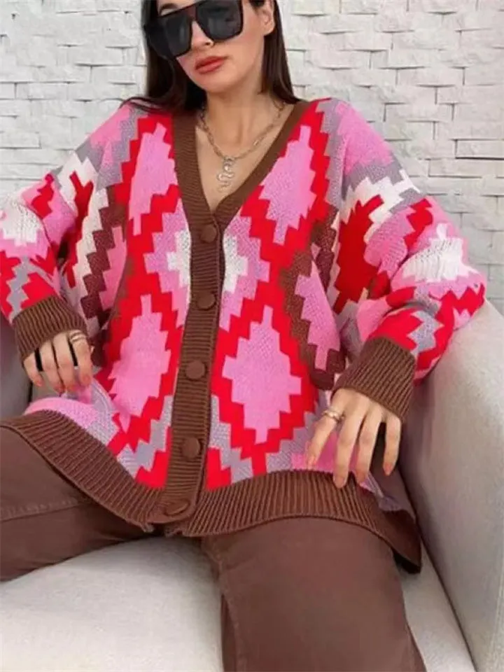 V-neck Casual Comfortable Medium Long Loose Sweater Cardigan