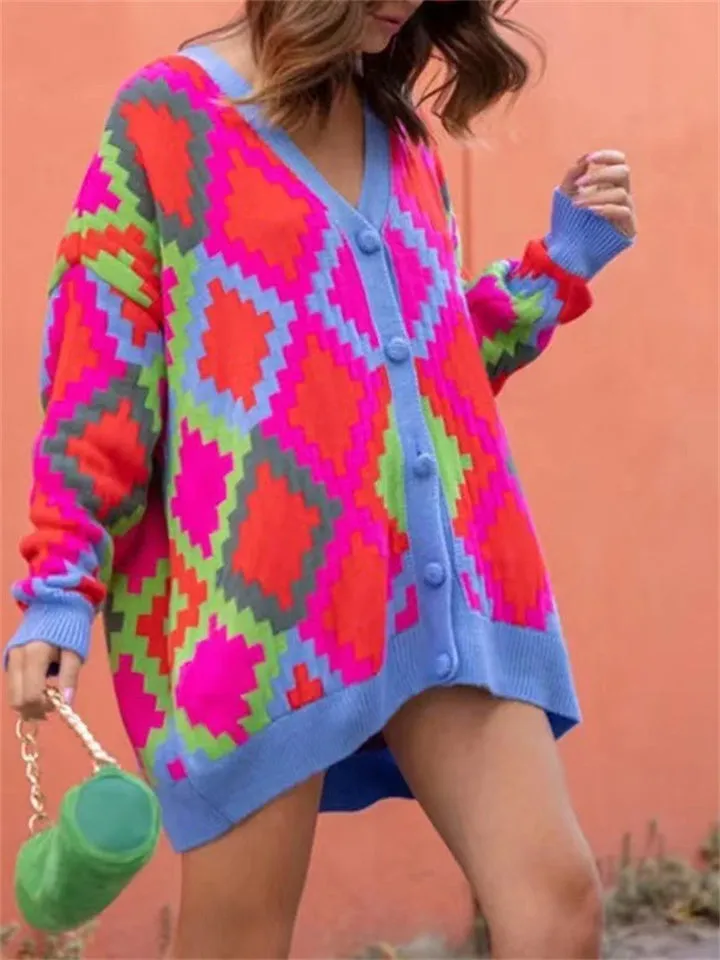 V-neck Casual Comfortable Medium Long Loose Sweater Cardigan
