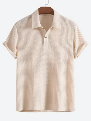 Warm Textured Waffle Polo Shirt for Men