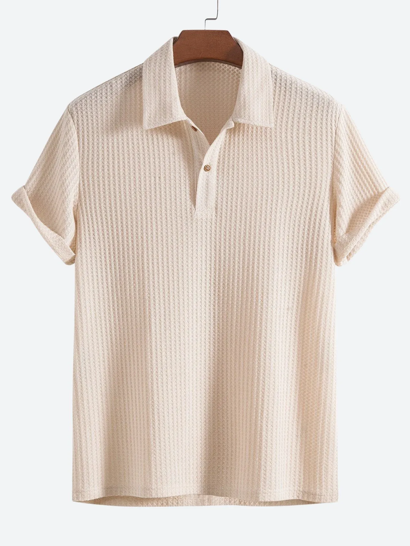 Warm Textured Waffle Polo Shirt for Men