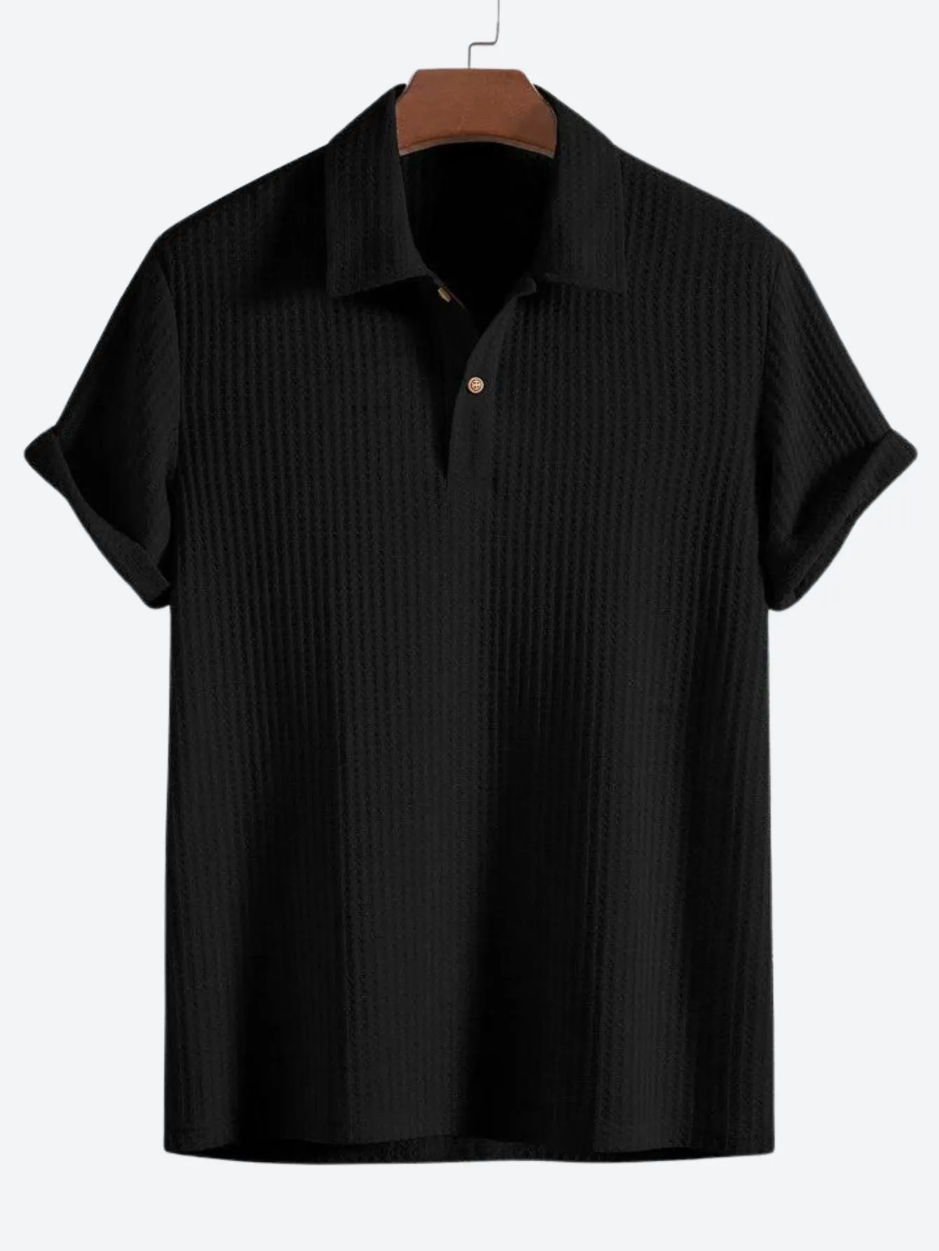 Warm Textured Waffle Polo Shirt for Men