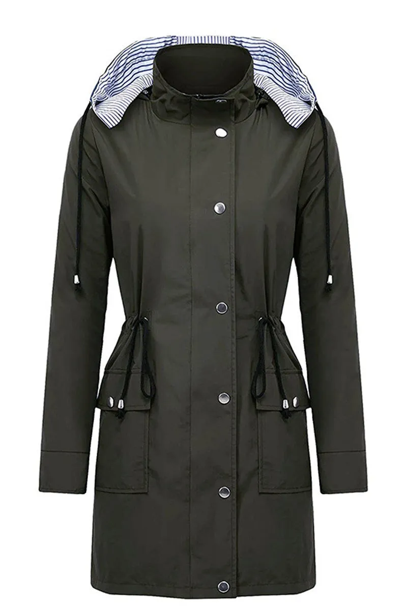 Wasserdichte gestreifte Windbreaker-Regenjacke mit Kapuze