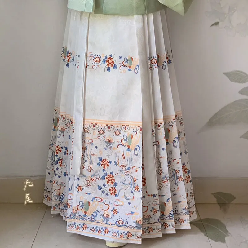 White Elegant Chinese Style Printing Skirts Sprin