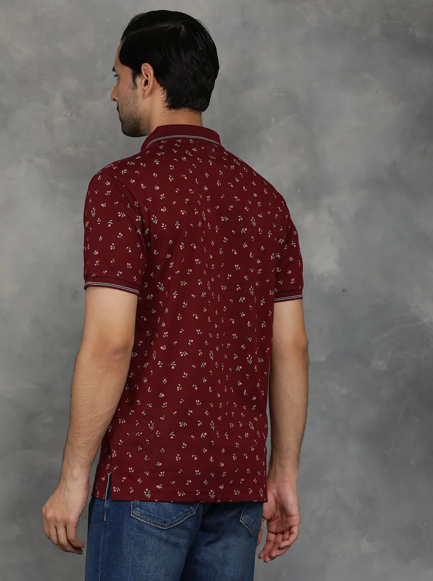 Wine Printed Slim Fit Polo T-Shirt | GreenFibre