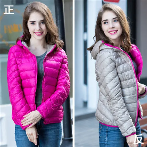 Winter Two Side Women 90% White Duck Down Jacket Women's Hooded Ultra Light Down Jackets Warm Winter Coat Parkas W00743