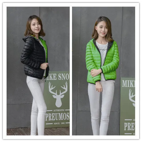 Winter Two Side Women 90% White Duck Down Jacket Women's Hooded Ultra Light Down Jackets Warm Winter Coat Parkas W00743