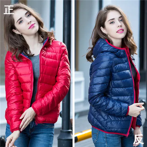 Winter Two Side Women 90% White Duck Down Jacket Women's Hooded Ultra Light Down Jackets Warm Winter Coat Parkas W00743