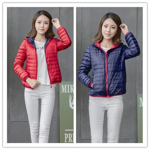 Winter Two Side Women 90% White Duck Down Jacket Women's Hooded Ultra Light Down Jackets Warm Winter Coat Parkas W00743