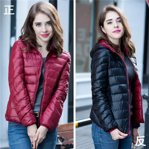 Winter Two Side Women 90% White Duck Down Jacket Women's Hooded Ultra Light Down Jackets Warm Winter Coat Parkas W00743