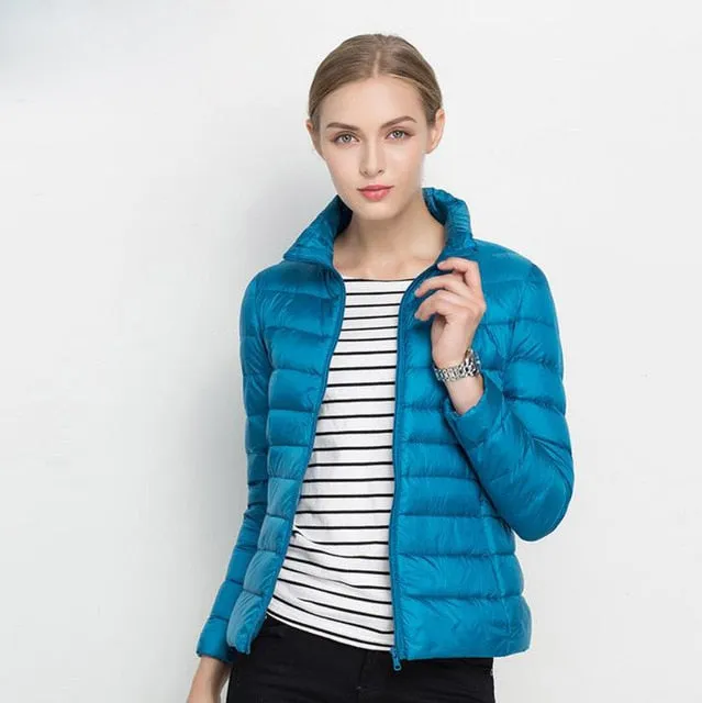 Women 90% White Duck Down Jacket Winter Fall Female Ultra Light Down Jackets Slim Solid Long Sleeve Parkas Candy Color Zip Coat