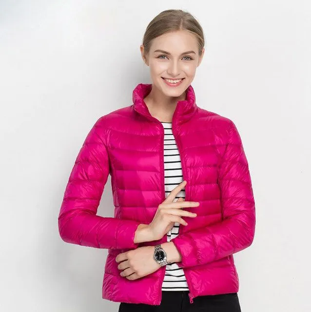 Women 90% White Duck Down Jacket Winter Fall Female Ultra Light Down Jackets Slim Solid Long Sleeve Parkas Candy Color Zip Coat