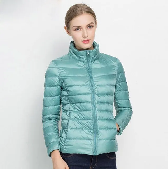Women 90% White Duck Down Jacket Winter Fall Female Ultra Light Down Jackets Slim Solid Long Sleeve Parkas Candy Color Zip Coat