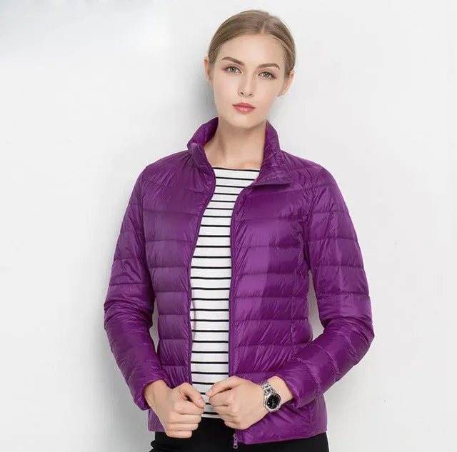 Women 90% White Duck Down Jacket Winter Fall Female Ultra Light Down Jackets Slim Solid Long Sleeve Parkas Candy Color Zip Coat