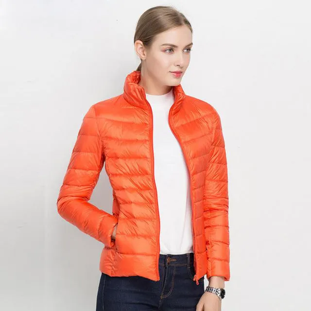 Women 90% White Duck Down Jacket Winter Fall Female Ultra Light Down Jackets Slim Solid Long Sleeve Parkas Candy Color Zip Coat