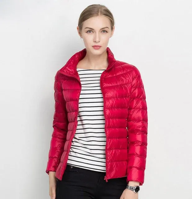 Women 90% White Duck Down Jacket Winter Fall Female Ultra Light Down Jackets Slim Solid Long Sleeve Parkas Candy Color Zip Coat