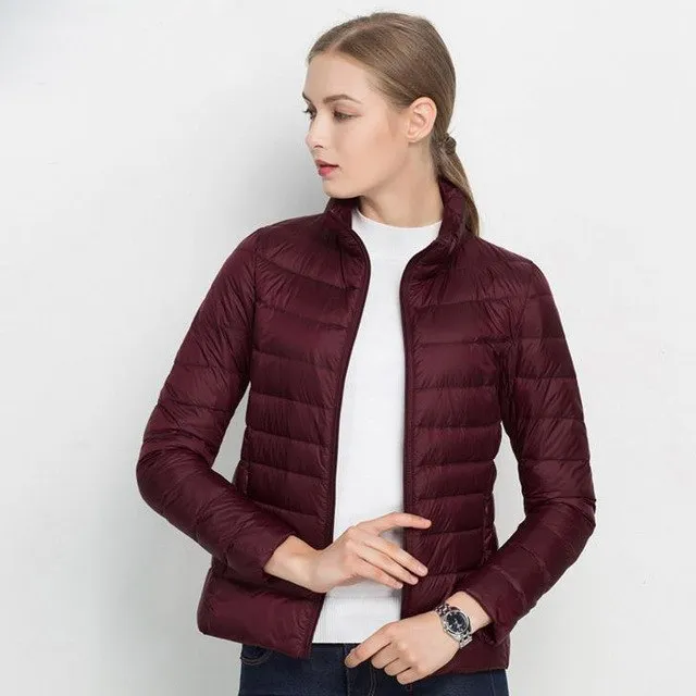 Women 90% White Duck Down Jacket Winter Fall Female Ultra Light Down Jackets Slim Solid Long Sleeve Parkas Candy Color Zip Coat
