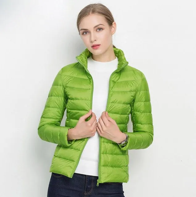Women 90% White Duck Down Jacket Winter Fall Female Ultra Light Down Jackets Slim Solid Long Sleeve Parkas Candy Color Zip Coat