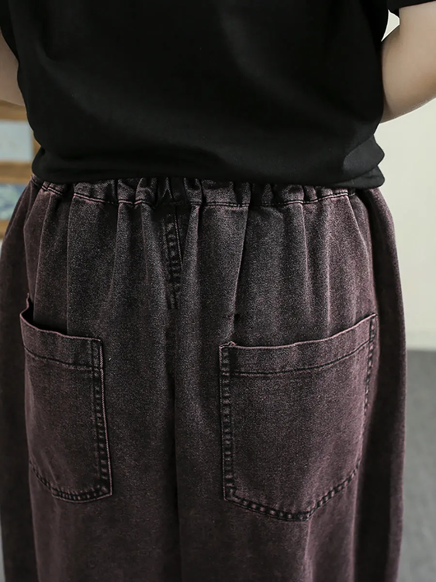 Women Retro Patchwork Frayed Denim Harem Pants