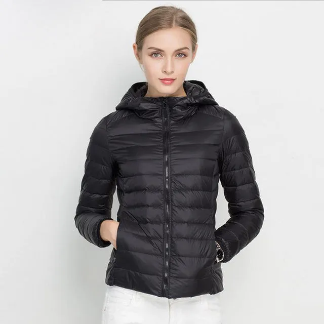 Women White Winter Portable Outwear Ultralight Jacket