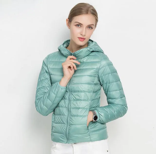 Women White Winter Portable Outwear Ultralight Jacket