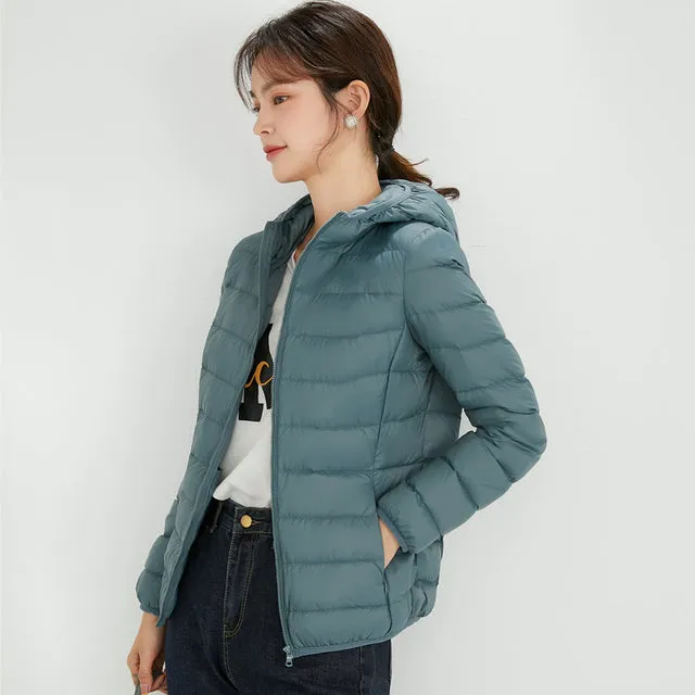 Women White Winter Portable Outwear Ultralight Jacket