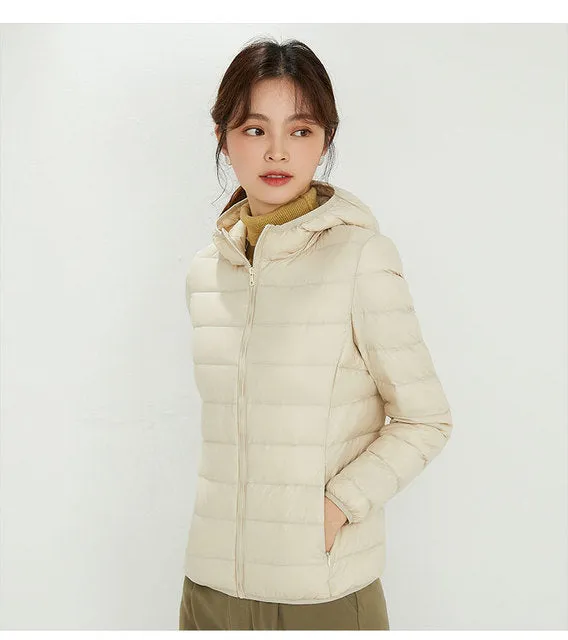 Women White Winter Portable Outwear Ultralight Jacket