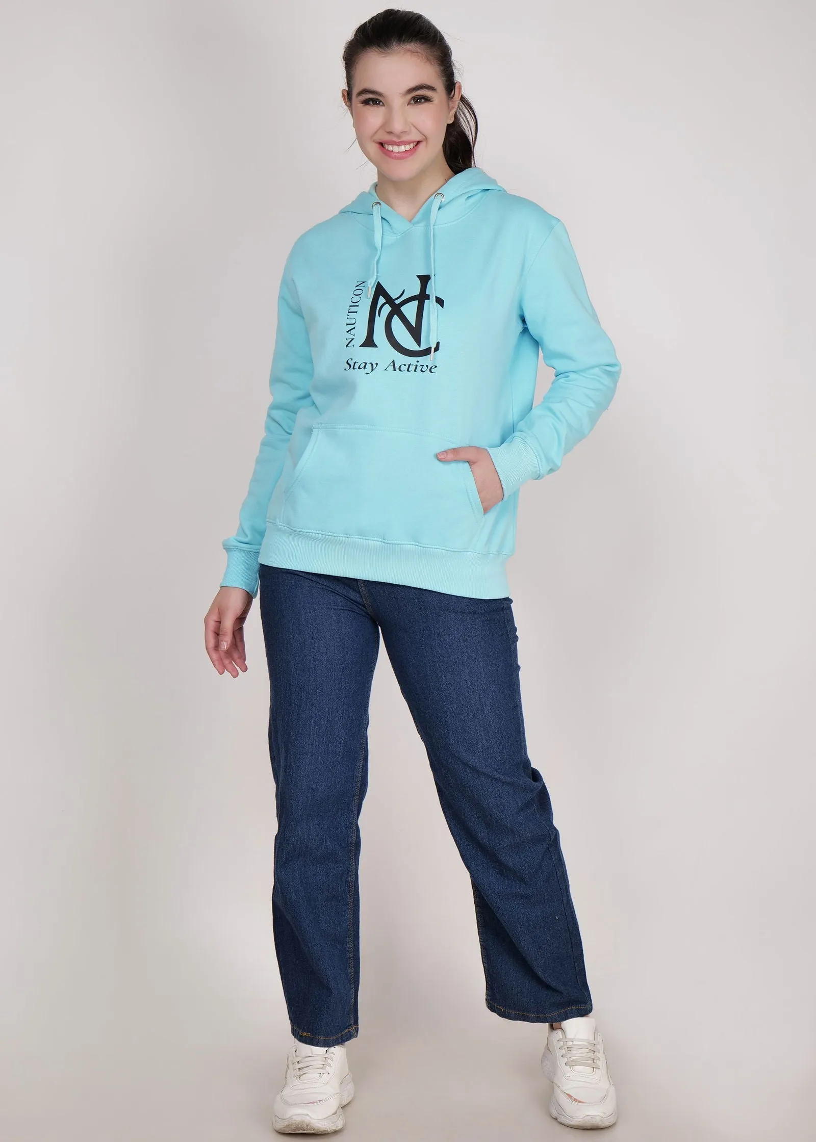 Women Winter Wear Stylish Hoodie Sky Blue