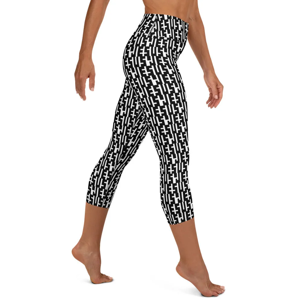 Womens JESUS Yoga Capri Leggings - Black & White INFINITY 1.0