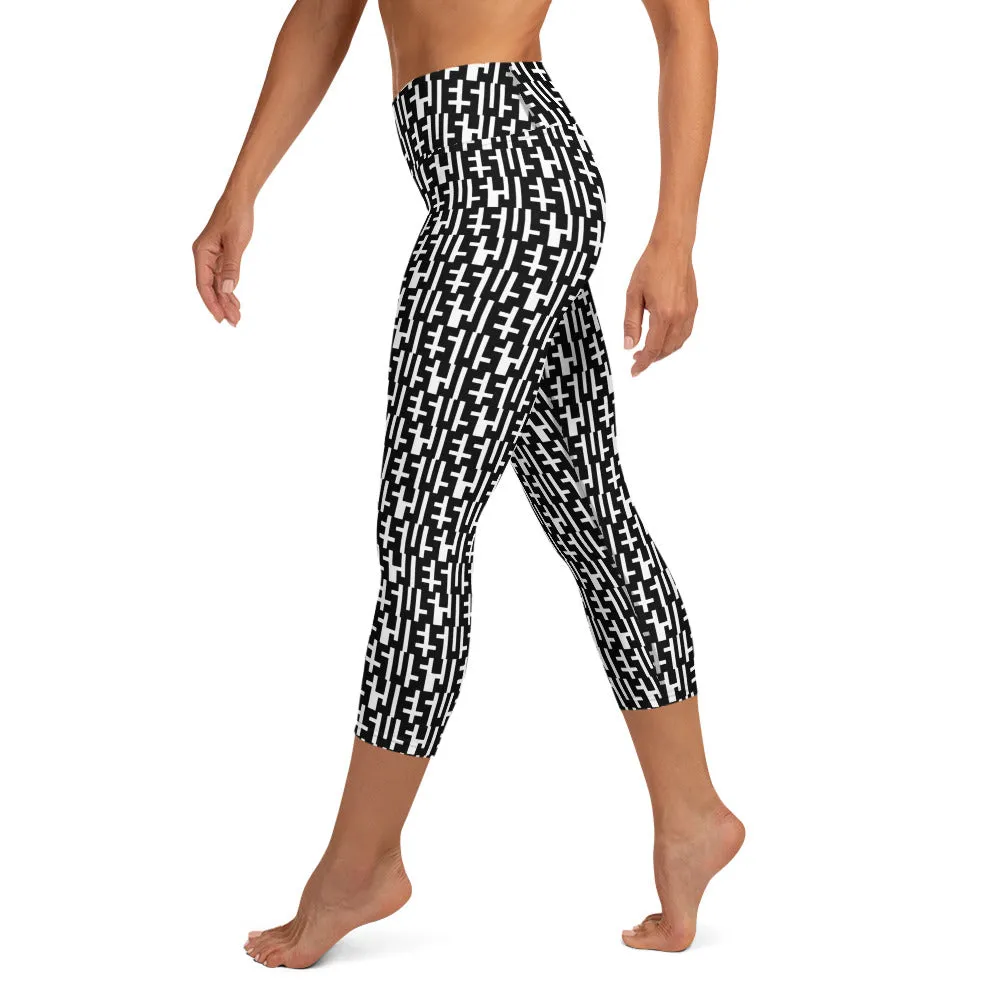 Womens JESUS Yoga Capri Leggings - Black & White INFINITY 1.0