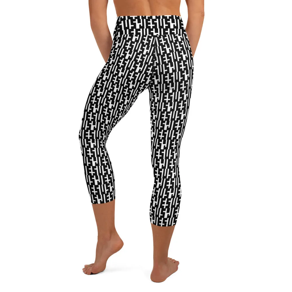 Womens JESUS Yoga Capri Leggings - Black & White INFINITY 1.0