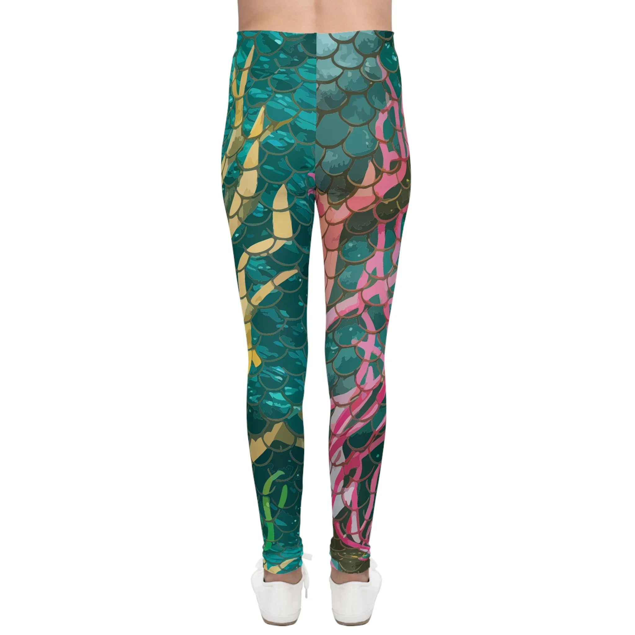 Youth Leggings - Vibrant Mermaid Scale Design for Active Girls