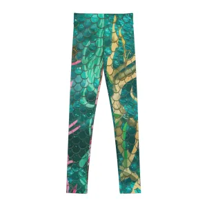 Youth Leggings - Vibrant Mermaid Scale Design for Active Girls