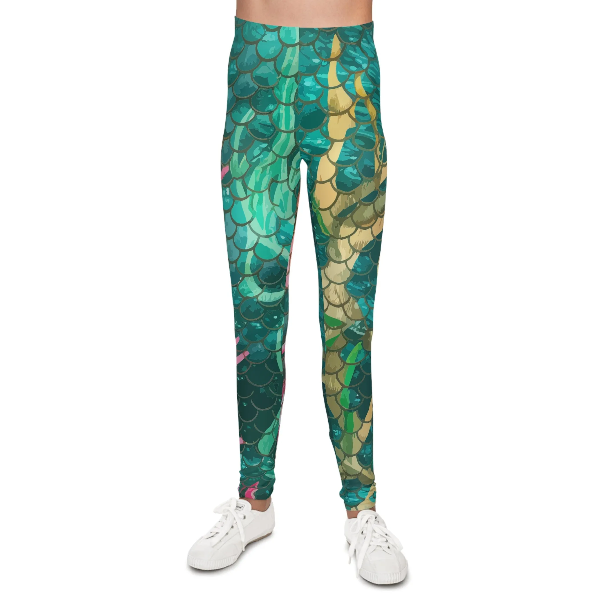 Youth Leggings - Vibrant Mermaid Scale Design for Active Girls